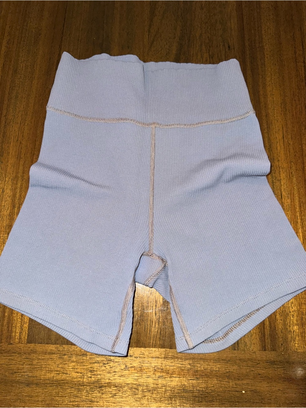 Abercrombie & Fitch Light Blue Ribbed High-Waist Bike Shorts